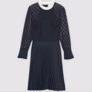 Sandro Black Dress With White Silk Collar Sandro Faux-Pearl Trim